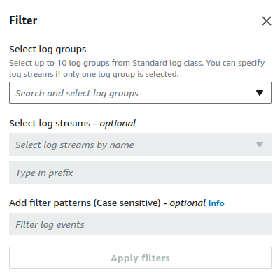 CloudWatch Live Tail interface
